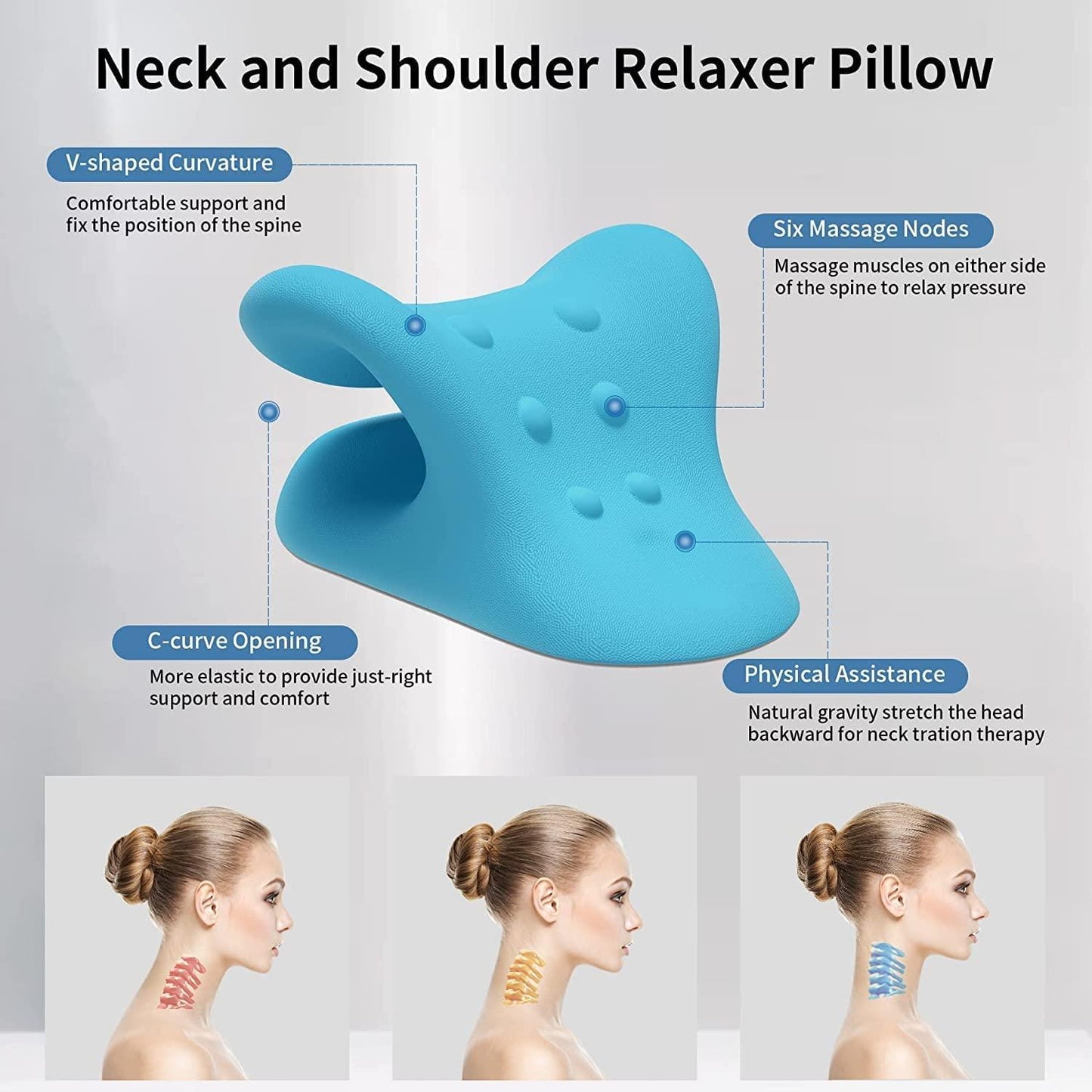 Neck Relaxer | Cervical Pillow | Neck & Shoulder Support for Pain Relief | Chiropractic Acupressure Massage | Durable and Soft | Portable & Easy to Carry (Blue)