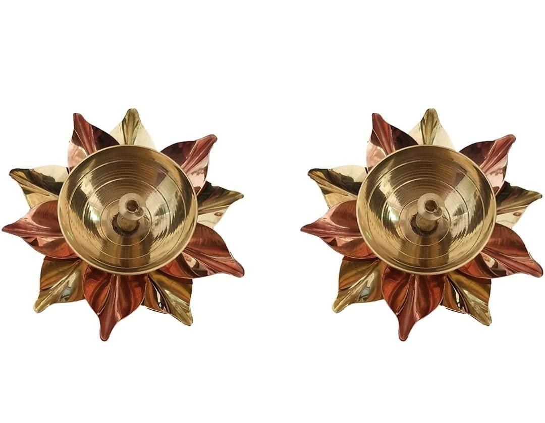 Set of 2 Floral Shape Metal Diya