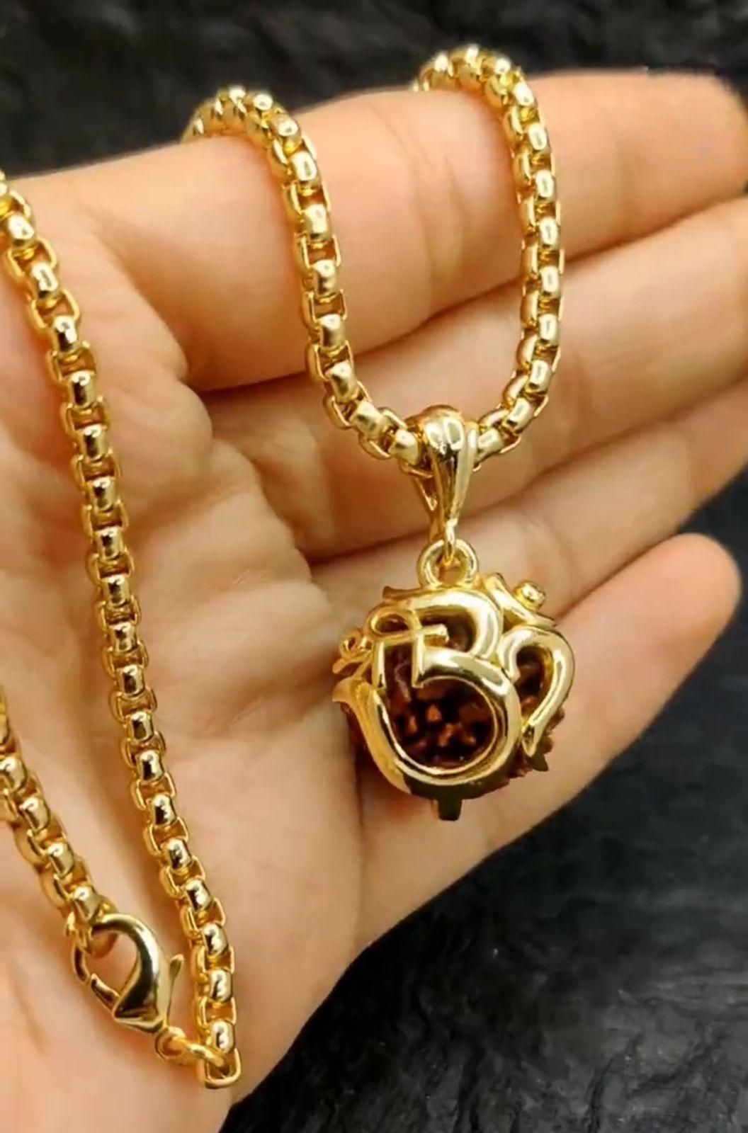 Om Rudraksha Pendant With Chain Gold Plated