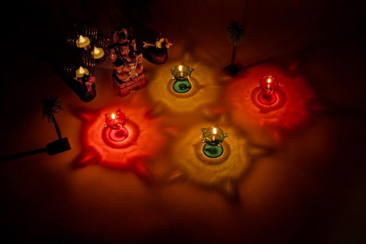 3D Reflective Shadow Colorful Diya (Pack of 5) Reusable