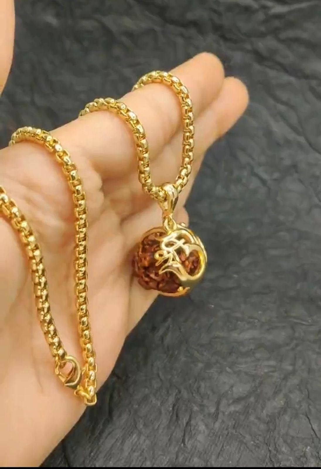 Om Rudraksha Pendant With Chain Gold Plated