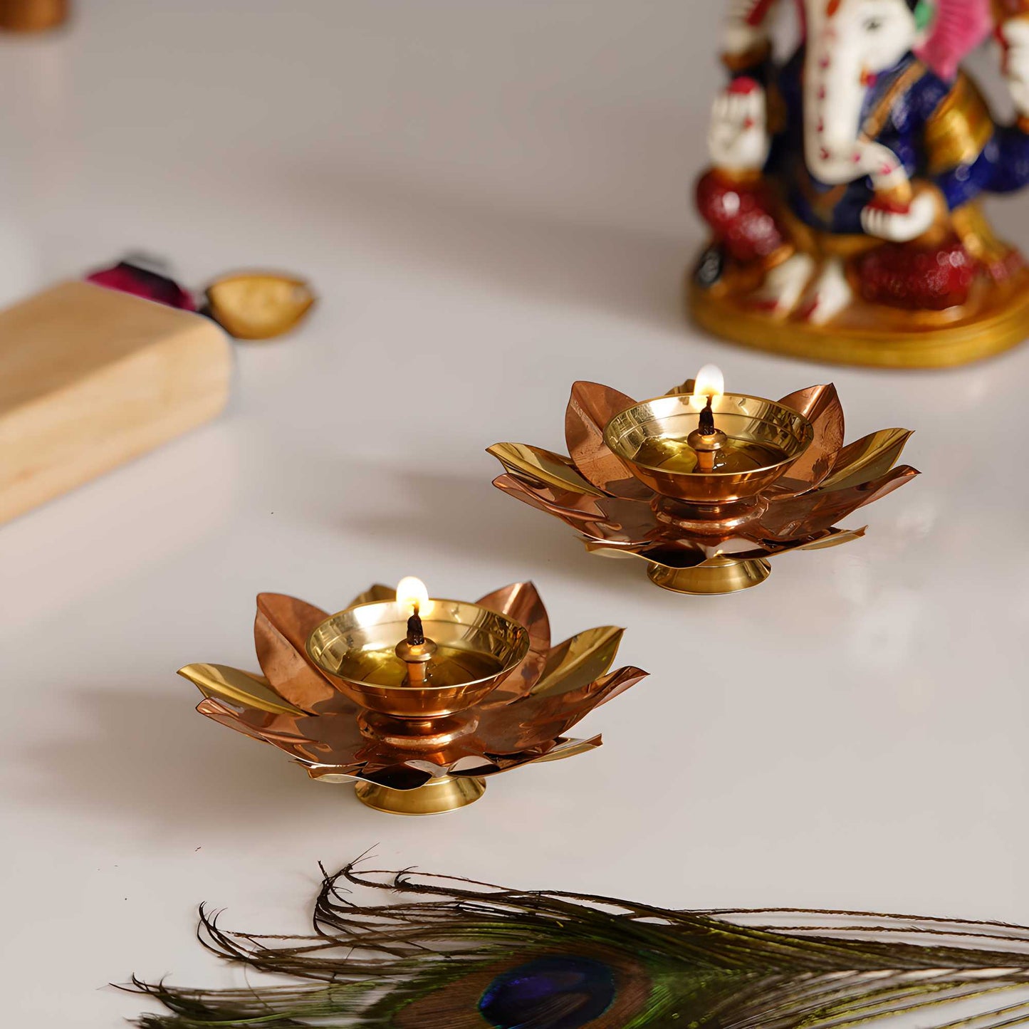 Set of 2 Floral Shape Metal Diya