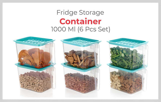 Fridge storage containers - Jar Set | Plastic Refrigerator Box with Handles  1000 ml (Pack of 6, Blue)