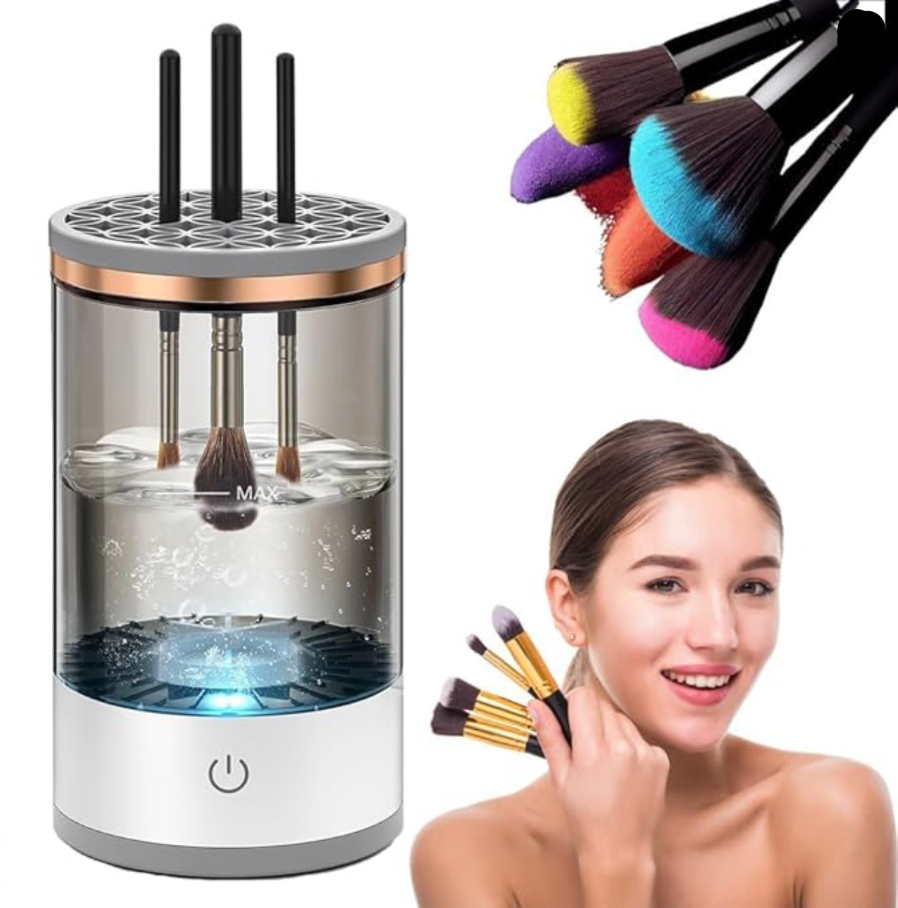 3-in-1 Brushy Pro Cleaner - Electric Makeup Brush Cleaner, Cosmetic Brush Cleaner, Cosmetic Brush Deep Clean